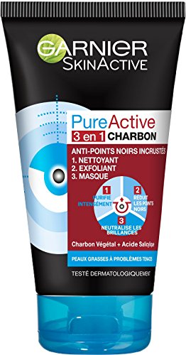 Garnier SkinActive - Nettoyant 3 en 1 Charbon Anti-Points Noirs Incrustés PureActive- 150 ml - Nature Linking