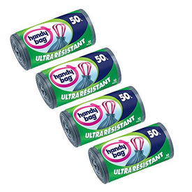 Handy Bag 4 Rouleaux de 10 Sacs Poubelle 50 L, Poignées Coulissantes, Ultra Résistant, Anti-Fuites, 68 x 73 cm, Gris Foncé, Opaque - Nature Linking