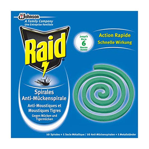 Raid Spirales Anti-Moustiques, 10 Spirales, 1 Socle Métallique, Usage Extérieur, Diffusion 6h, Insecticide - Lot de 4 - Nature Linking