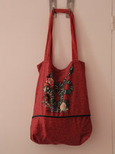 Charger l&#39;image dans la galerie, Sac shopping en velours rose fait main - serpent et fleur - 40x40cm