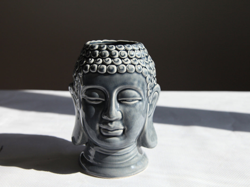Cache-pot tête de bouddha en céramique couleur bleu- hauteur 20CM