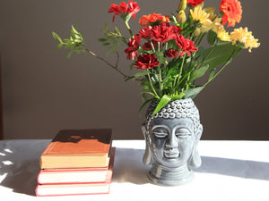 Cache-pot tête de bouddha en céramique couleur bleu- hauteur 20CM